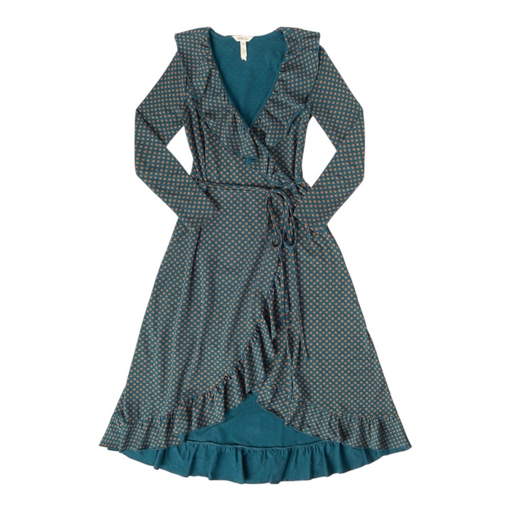 Matilda Jane Reunion Ruffle Wrap Midi Dress Teal Polka Dot Size Medium